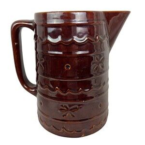 Vintage Mar-Crest Jumbo Pitcher Jug 5 Pint Stoneware Daisy & Dot MCM Farmhouse